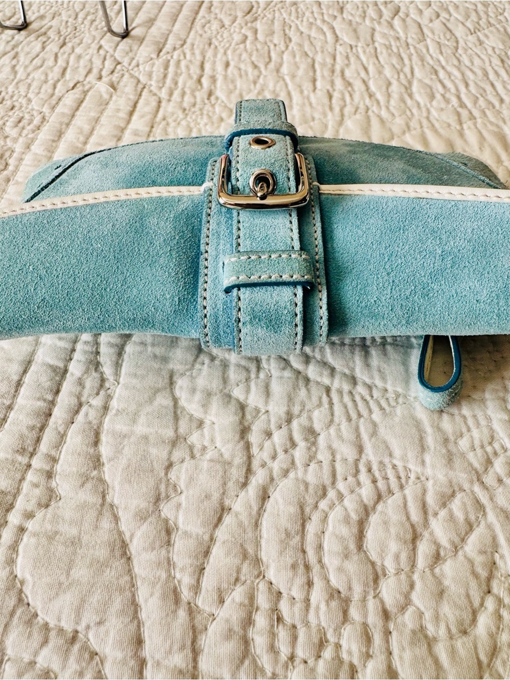 Coach Y2K Teal Suede Wristlet Clutch with Buckle Detail - Picture 9 of 11